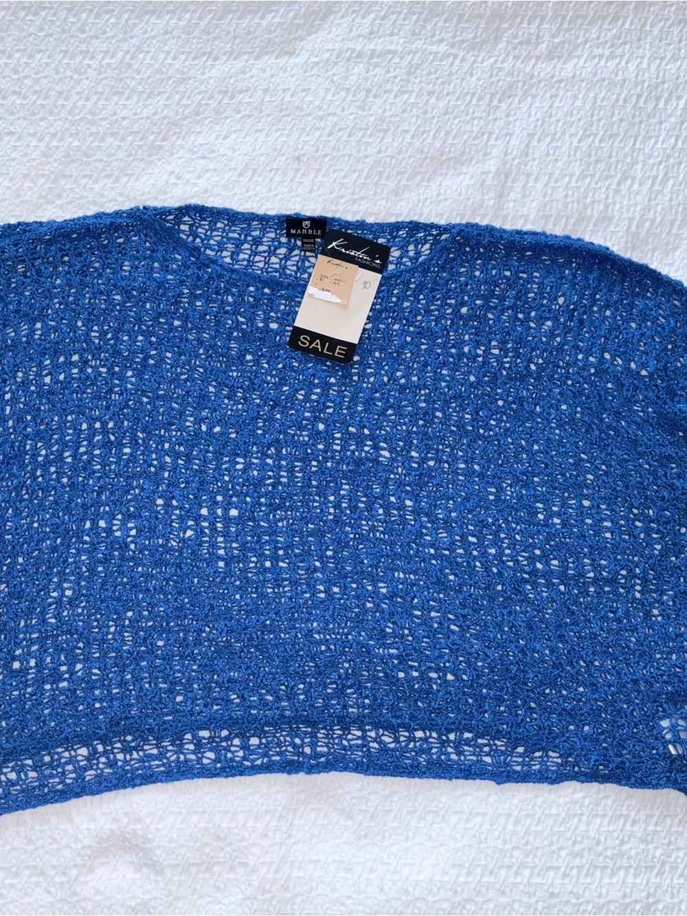 MARBLE Open-Knit Royal Blue Scoop Neck Sweater